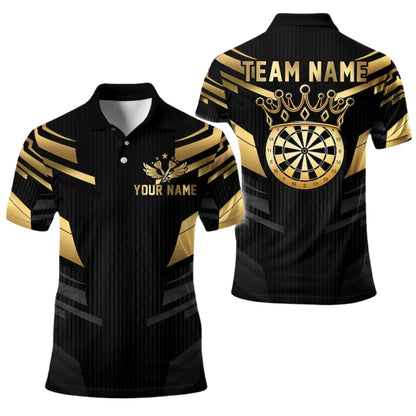 Custom Team Black Gold Darts Polo Shirts For Men, Custom Darts Shirts DE0097
