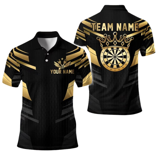 Custom Team Black Gold Darts Polo Shirts For Men, Custom Darts Shirts DE0097