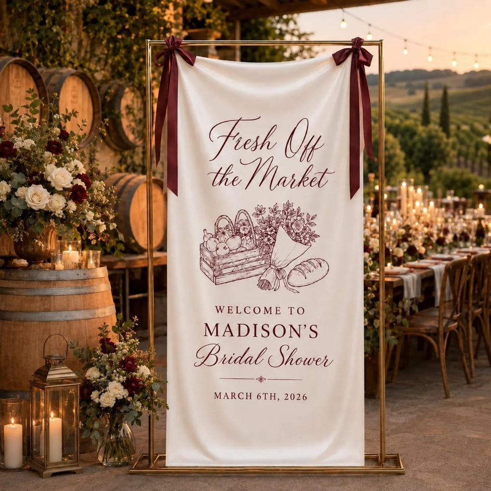 Fresh Off The Market Custom Bridal Shower Party Linen Welcome Banner, Custom Bridal Shower Banner WD0408