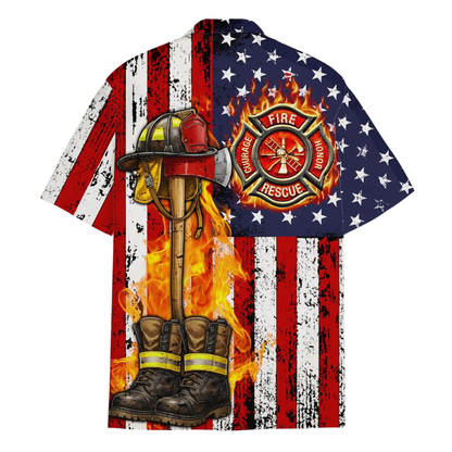 Fire Honor Rescue Courage USA Flag Firefighter Hawaiian Shirt For Men, Firefighter Patriotic Hawaiian Shirt HE0369