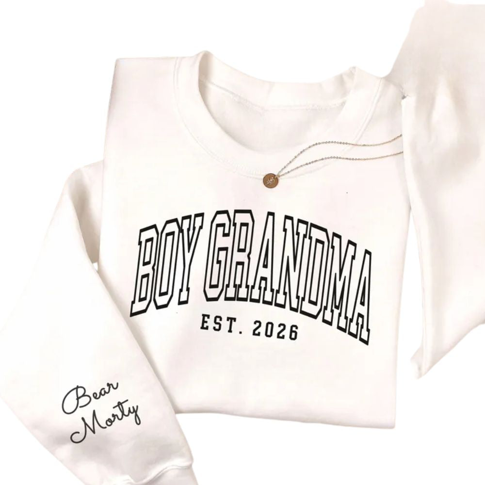 Boy Grandma Est Custom Kid Names Sweatshirt, Personalized Baby Announcement Sweatshirts For Grandma 2D0878