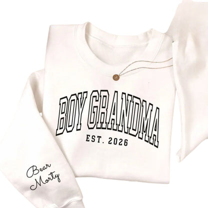 Boy Grandma Est Custom Kid Names Sweatshirt, Personalized Baby Announcement Sweatshirts For Grandma 2D0878