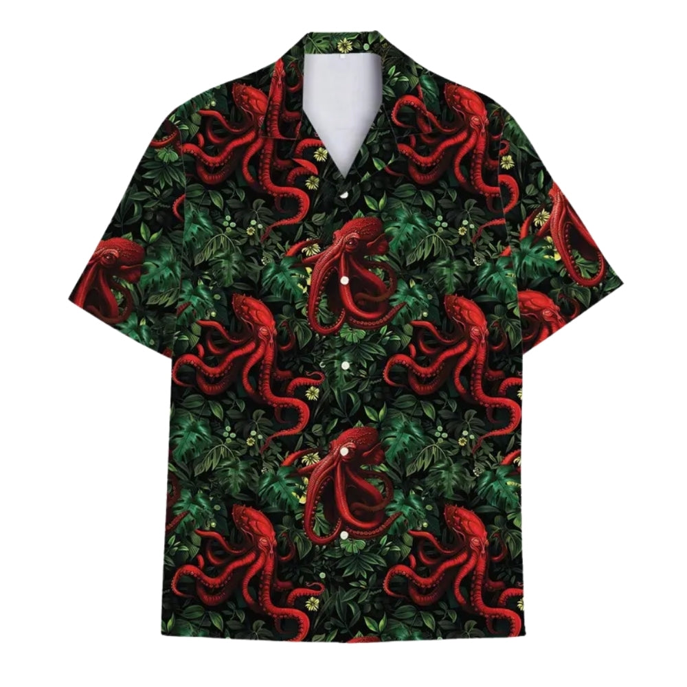 Red Octopus Tropical Hawaiian Shirt For Men, Octopus Lover Hawaiian Shirts HE0166