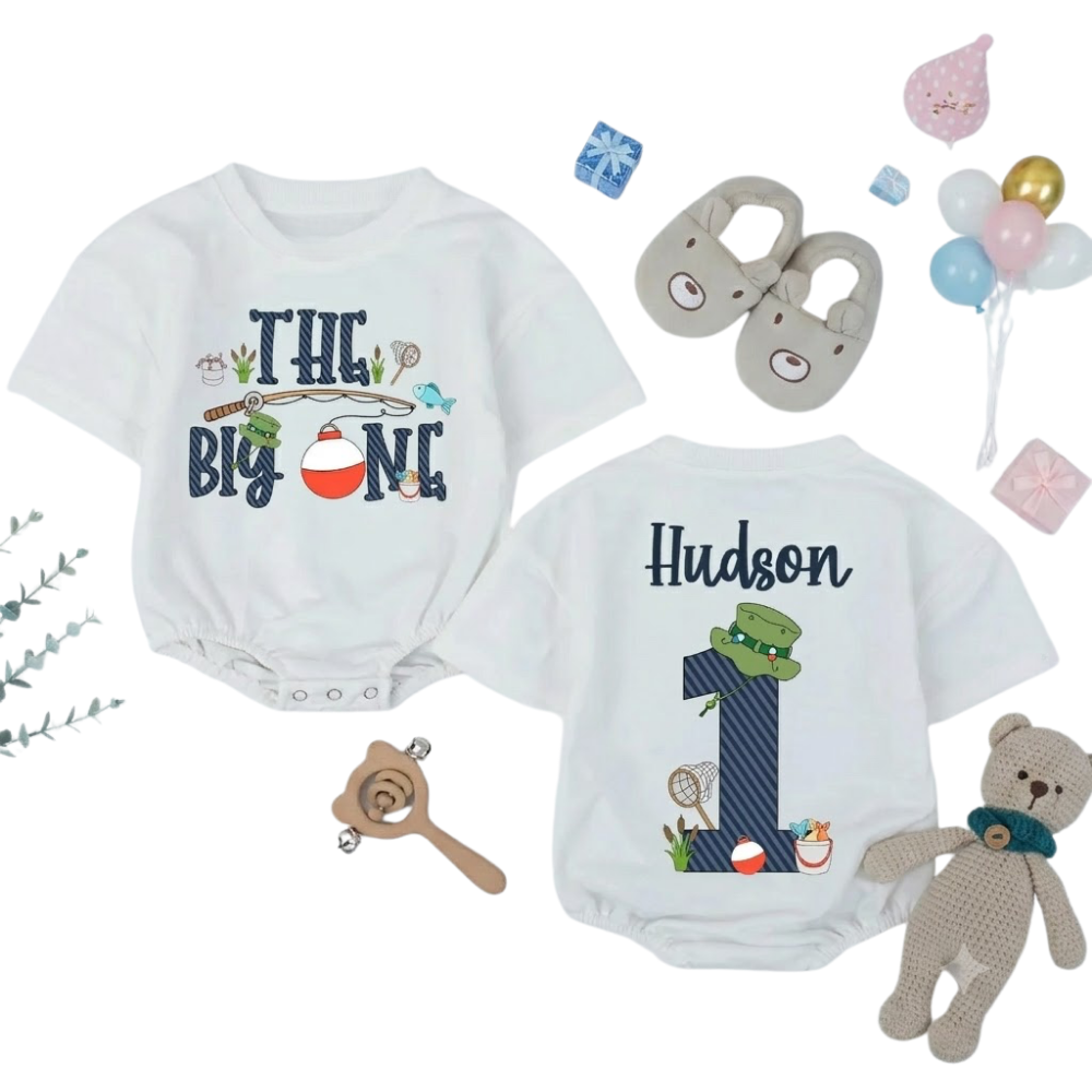 Personalized The Big One Birthday Fishing Baby T Shirt Romper, Custom Fishing 1st Birthday Baby Romper BB0257