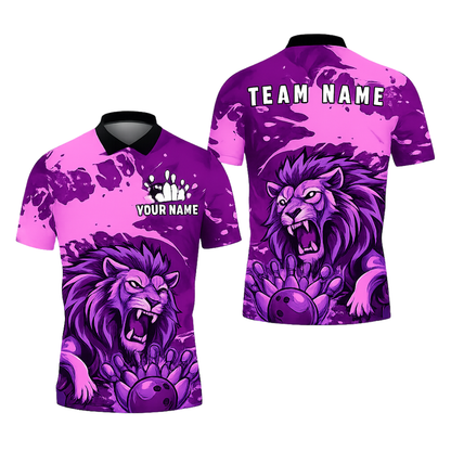Custom Lion Blue Bowling Polo Shirt Mens, Custom Team Lion Bowling Shirts BZ0444
