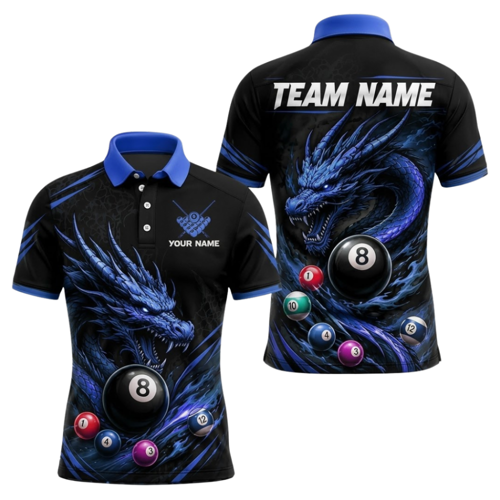 Custom Dragon Purple Polo Billiard Shirt For Men, Custom Dragon Billiard Team Shirt BIZ0333