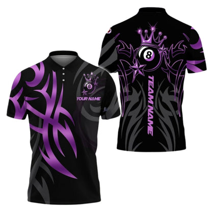 Custom King 8 Ball Black And Gold Billiard Polo Shirt Mens, Custom 8 Ball Pool Team Shirts BIE0035