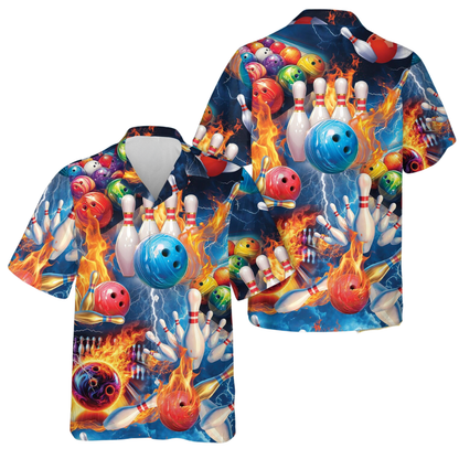 Flaming Bowling Hawaiian Shirt For Men And Women, Flame Bowling Hawaiian Shirts BE0213