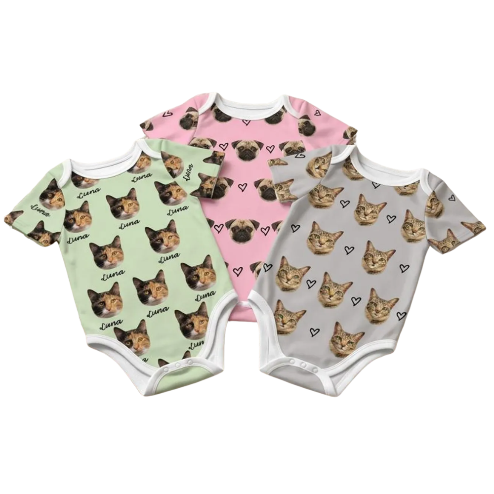 Custom Dog Photo Baby Bodysuit, Personalized Pet Faces Bodysuit Baby BB0738