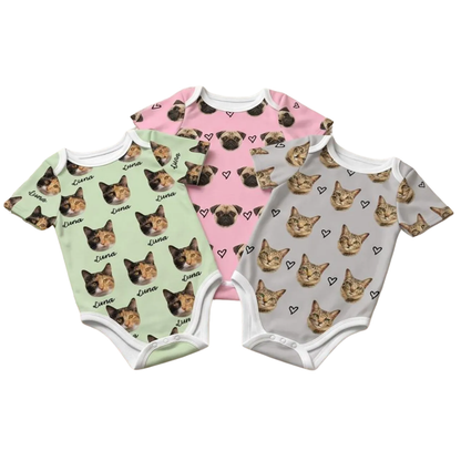 Custom Dog Photo Baby Bodysuit, Personalized Pet Faces Bodysuit Baby BB0738