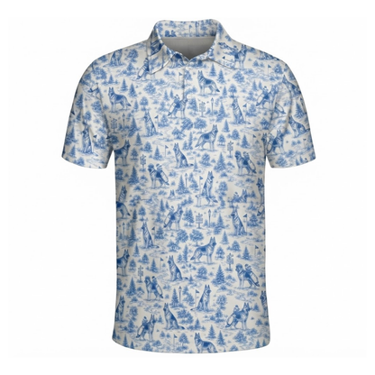 German Shepherd Toile De Jouy Golf Polo Shirt For Men, German Shepherd Golf Shirt GZ0392