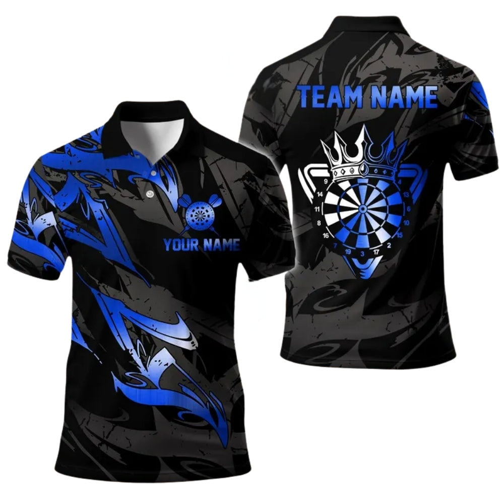 Custom Black Gold King Dartboard Dart Polo Team Shirt Mens, Custom Team Darts Shirts DE0015