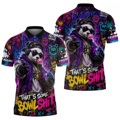 Custom Panda Graffiti Bowling Polo Shirt For Mens, Custom Panda Bowling Team Shirts BZ0552