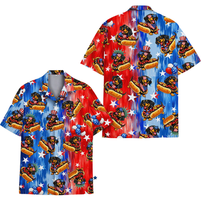 Dachshund Hot Dog American Flag Hawaiian Shirt For Men Women, Dachshund 4th Of July Hawaiian Shirts HE0368