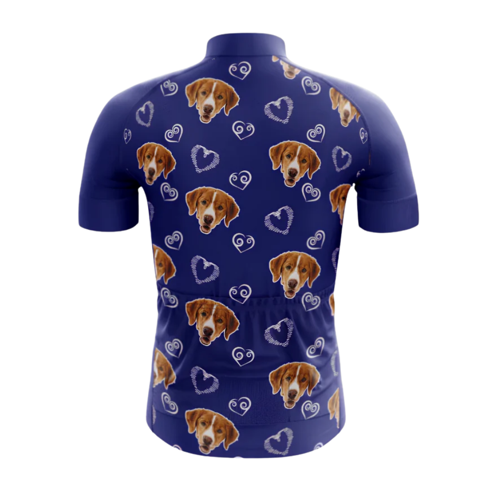 Custom Pet Face Men's Heart Parttern Cycling Short Sleeve Jersey, Custom Photo Pet Cycling Jersey CG0857