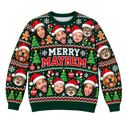 Merry Mayhem Custom Family Faces Christmas Ugly Sweater, Custom Photo Ugly Christmas Sweatshirt 2D1214