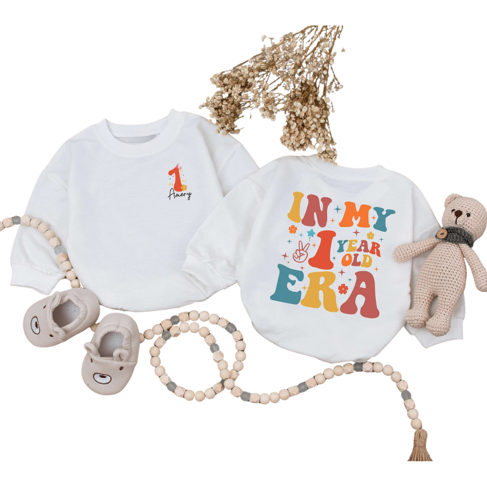 Custom In My 1 Year Old Era Baby Romper Sweatshirt, Custom First Birthday Baby Romper Sweatshirt BB0044
