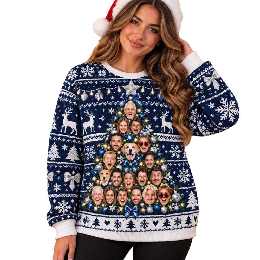 Custom Faces Christmas Tree Ugly Sweatshirts For Family, Custom Photo Christmas Ugly Sweater 2D1255