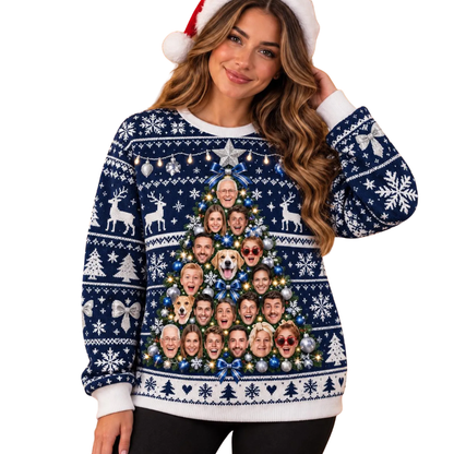 Custom Faces Christmas Tree Ugly Sweatshirts For Family, Custom Photo Christmas Ugly Sweater 2D1255