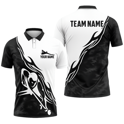 Custom Team Black And White Billiard Polo Shirt Men, Custom Billiard Shirts BIZ0314