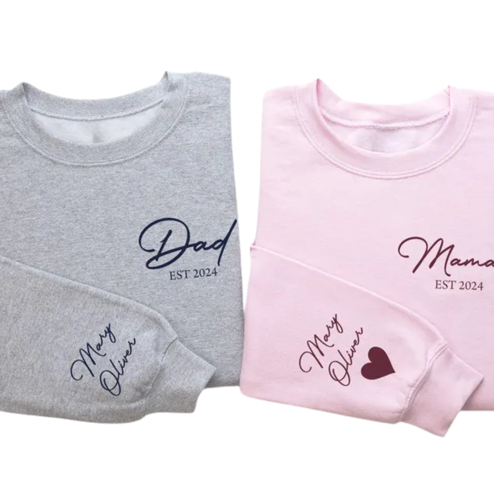 Custom Matching Dad and Mama Sweatshirt, Custom Mom and Dad Sweater With Kids Names 2D0821