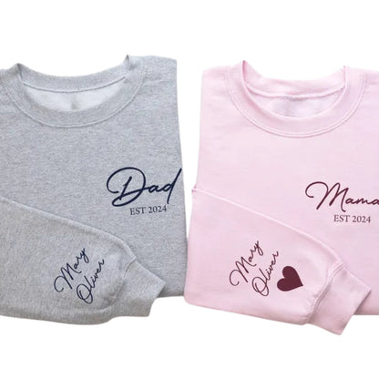 Custom Matching Dad and Mama Sweatshirt, Custom Mom and Dad Sweater With Kids Names 2D0821