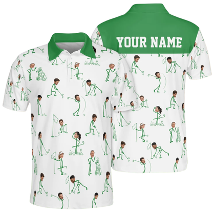 Custom Face Stick Figure Golf Mens Polo Shirt, Custom Funny Photo Golf Shirts GE0595
