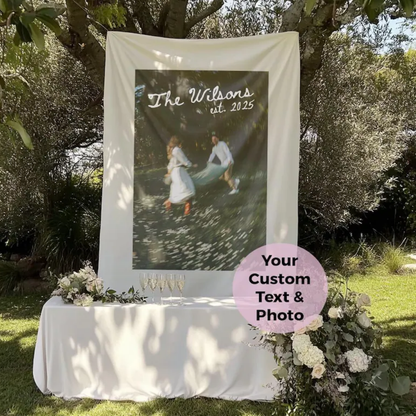 Custom Photo Wedding Fabric Welcome Banner, Custom Wedding Day Welcome Sign White Photo WD0494