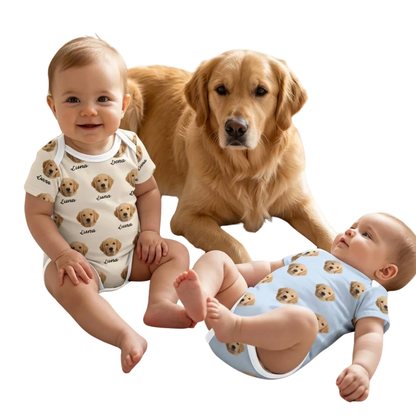 Custom Dog Photo Baby Bodysuit, Personalized Pet Faces Bodysuit Baby BB0738