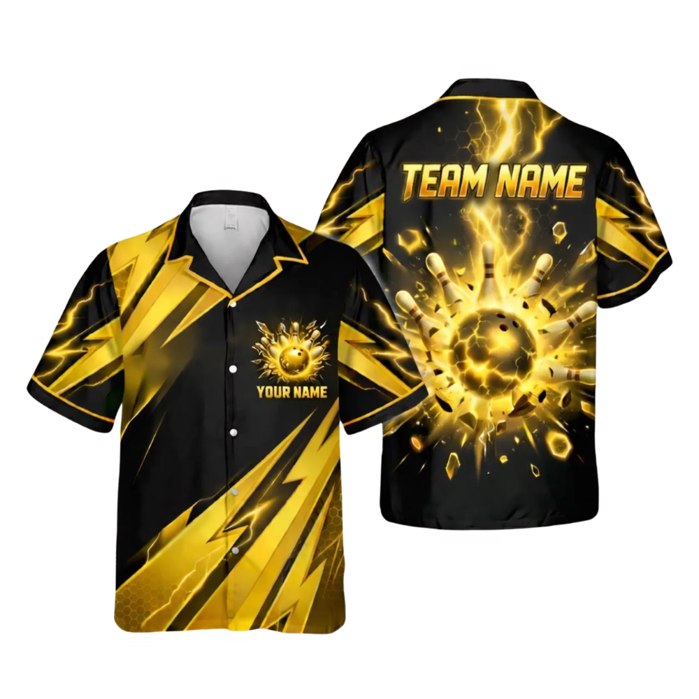 Green Thunder Custom Mens Bowling Hawaiian Shirt, Custom Team Thunder Bowling Shirt BE0277