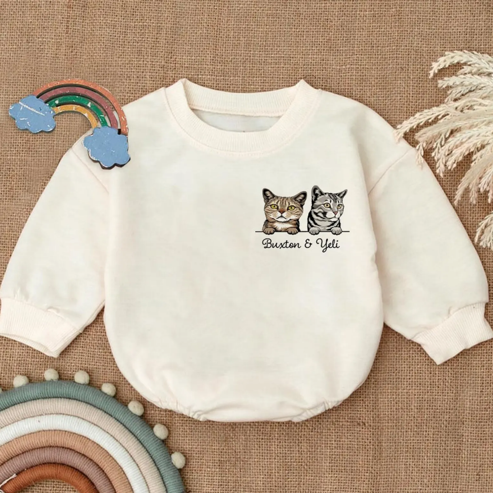 Personalized Cat Name Baby Romper Sweatshirt, Custom Baby Romper Sweatshirt With Pet Name BB0106
