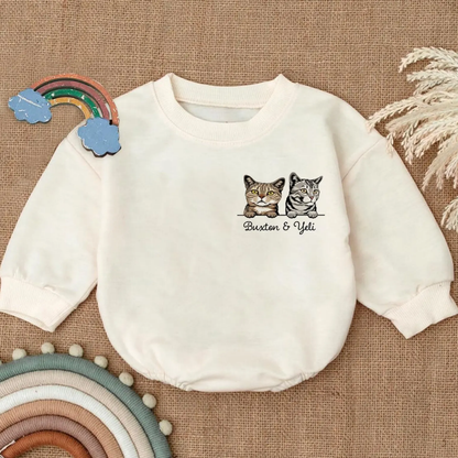 Personalized Cat Name Baby Romper Sweatshirt, Custom Baby Romper Sweatshirt With Pet Name BB0106