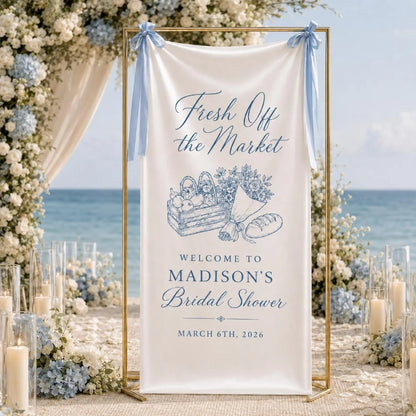 Fresh Off The Market Custom Bridal Shower Party Linen Welcome Banner, Custom Bridal Shower Banner WD0408
