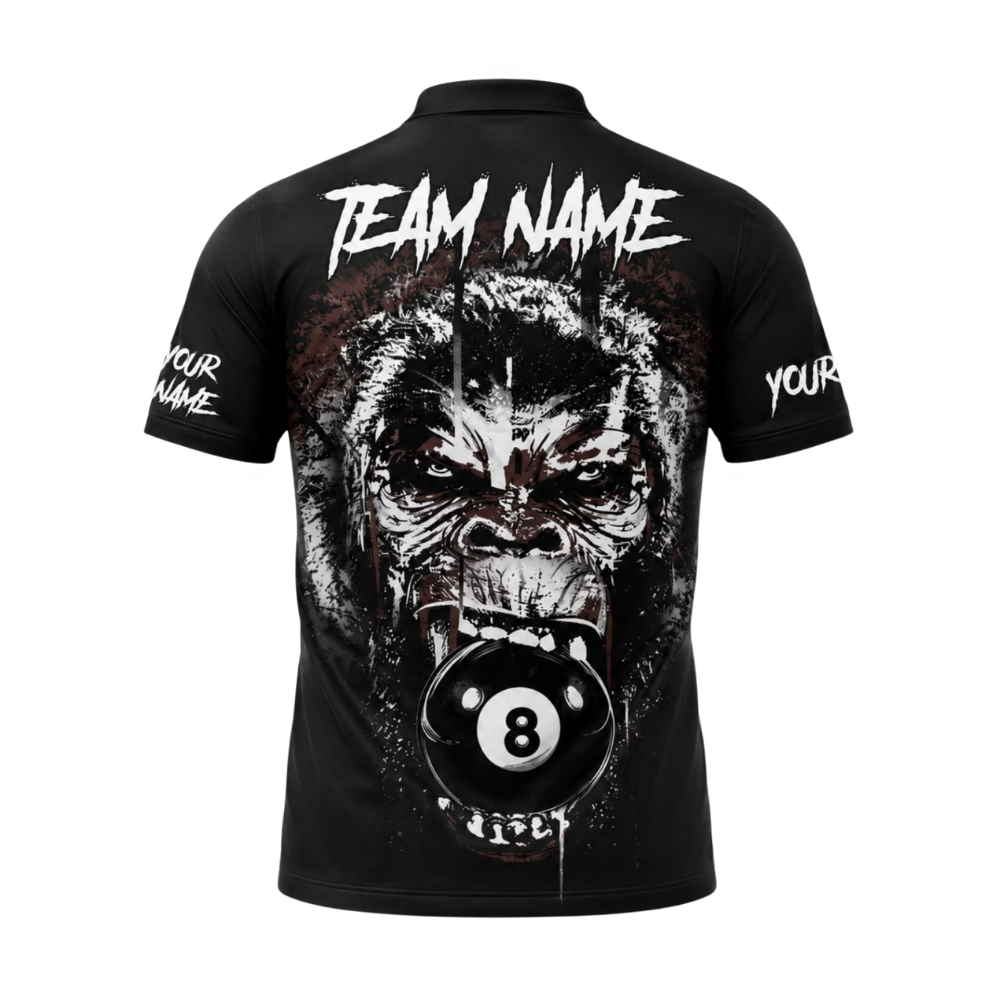 Custom Gorilla Black 8 Ball Billiard Men's Polo Shirts, Custom Gorilla Billiard Team Shirts BIE0069
