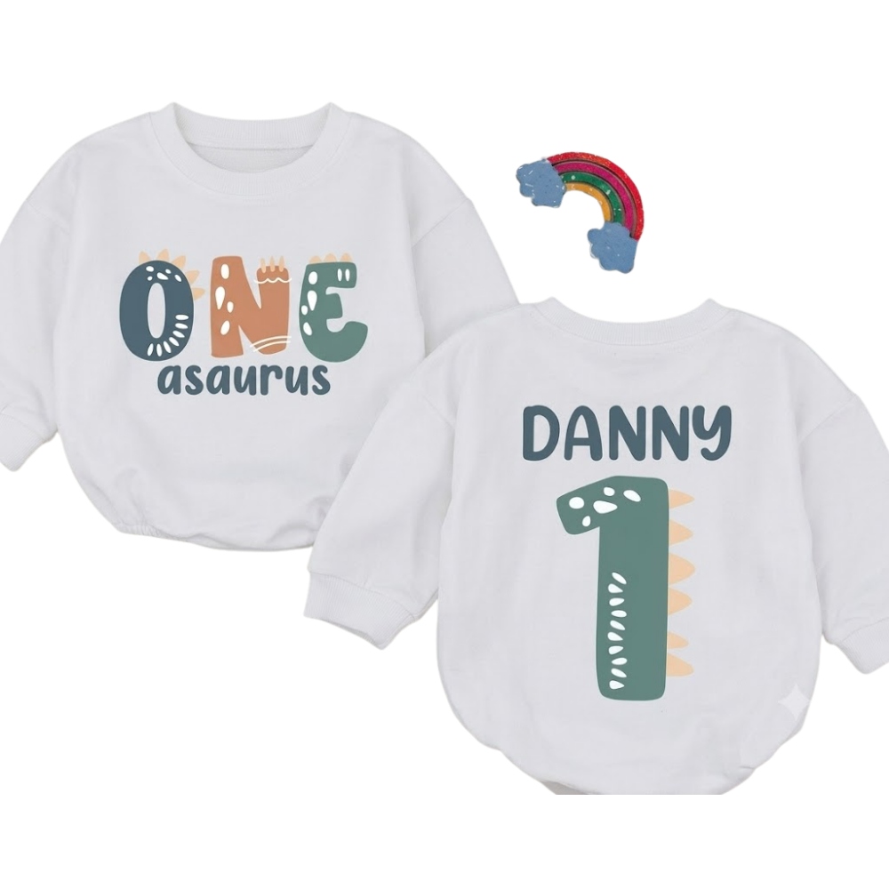 Personalized One Asaurus Birthday Baby Romper Sweatshirt, Custom Baby Dinosaur 1st Birthday Romper Sweatshirt BB0085