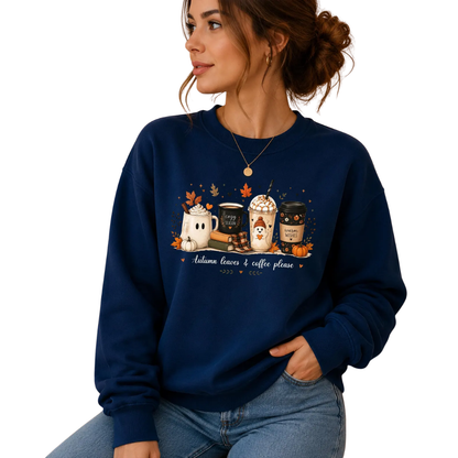 Autumn Leaves Coffee Please Sweatshirt For Women, Coffee Lover Fall Sweatshirt 2D1037
