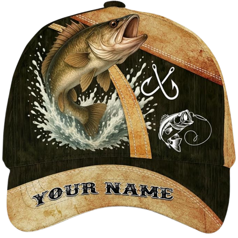 Custom Walleye Fishing 3D Baseball Cap, Custom Freshwater Fish Caps Hats CP0532