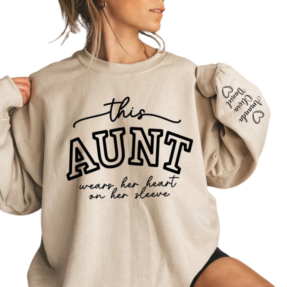 Custom This Aunt Wears Her Heart On Her Sleeve Sweatshirt, Custom Aunt Sweatshirt 2D0423