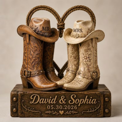 Custom Cowboy Cowgirl Boots Wedding Wooden Block, Custom Western Wedding Plaque Wooden WD0772