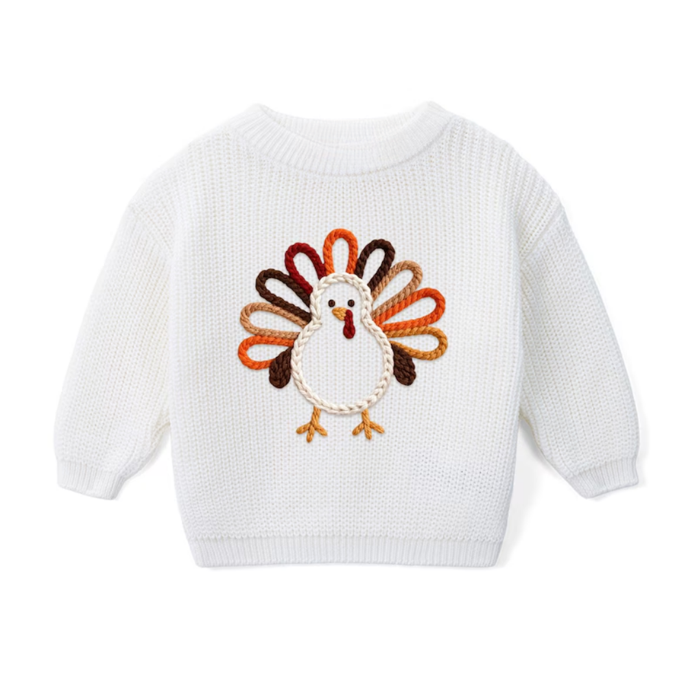 Turkey Thanksgiving Baby Embroidered Knit Sweater, Thanksgiving Baby Sweatshirt BB0321