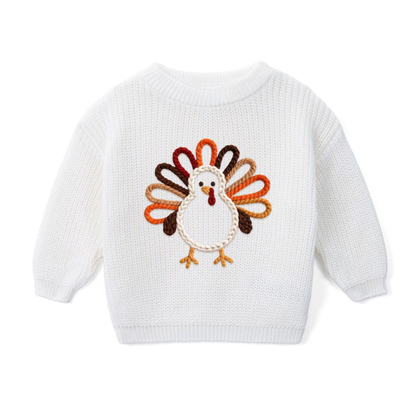 Turkey Thanksgiving Baby Embroidered Knit Sweater, Thanksgiving Baby Sweatshirt BB0321