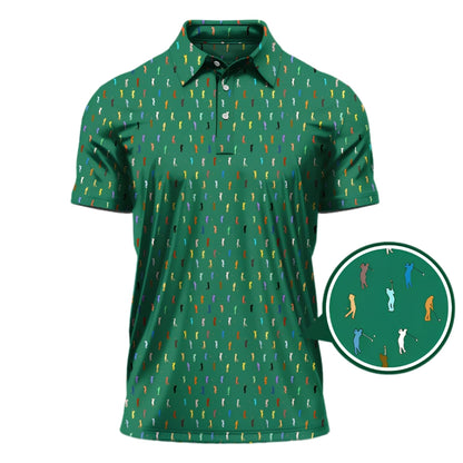 Swinging Golfer Pattern Green Golf Polo Shirt For Men, Green Golf Shirts GZ0250