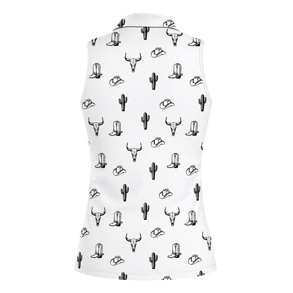 Cactus Cowgirl White Sleeveless Golf Shirt Women, Western Golf Shirts For Ladies GZ0270