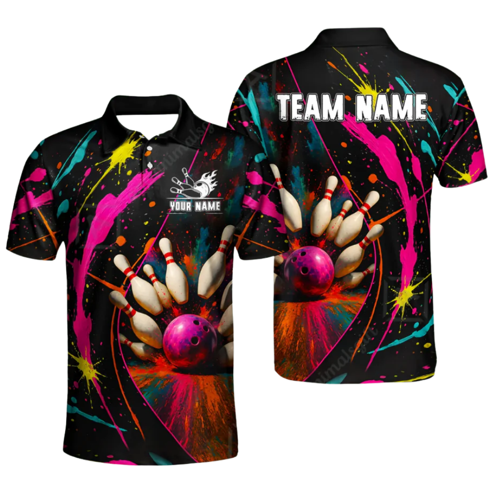 Custom Mens Colorful Bowling Polo Shirt For Mens, Custom Team Bowling Shirt Multicolor BZ0579
