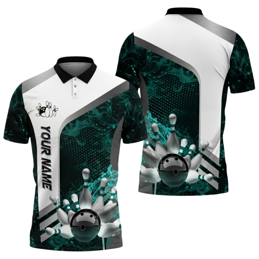 Custom White Blue Bowling Team Polo Shirt For Men, Custom Bowling Shirts BZ0525