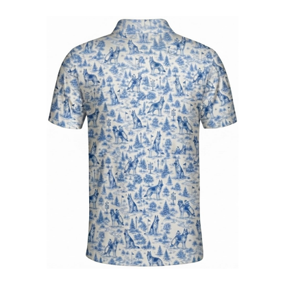 German Shepherd Toile De Jouy Golf Polo Shirt For Men, German Shepherd Golf Shirt GZ0392