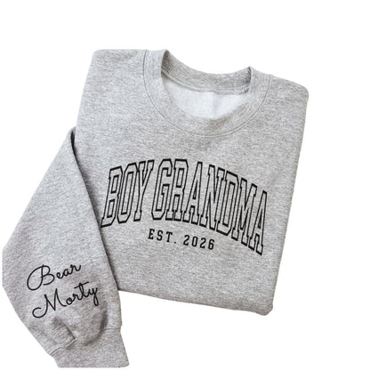 Boy Grandma Est Custom Kid Names Sweatshirt, Personalized Baby Announcement Sweatshirts For Grandma 2D0878