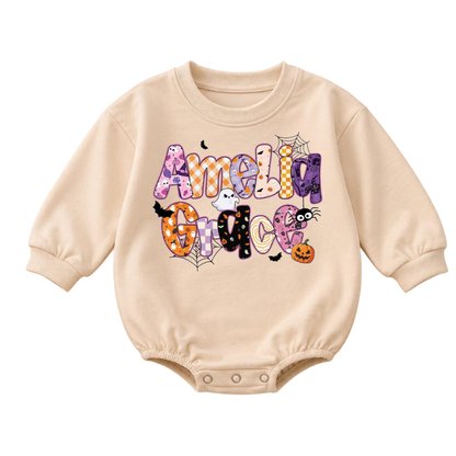 Custom Name Halloween Baby Romper Sweatshirt, Custom Halloween Romper Sweatshirt Baby BB0860