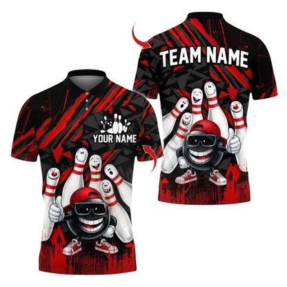 Custom Funny Ball And Pin Bowling Polo Shirts Mens, Custom Funny Bowling Team Shirt BZ1094