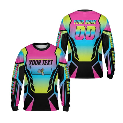 Custom Neon Gradient Long Sleeve Motocross Jersey Mens, Custom Dirt Bike Shirts With Number ME0028